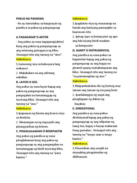 pokus ng pandiwa pdf